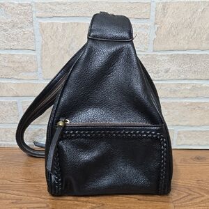 MINI BACKPACK BLACK FAUX LEATHER CONVERTIBLE SLING BAG